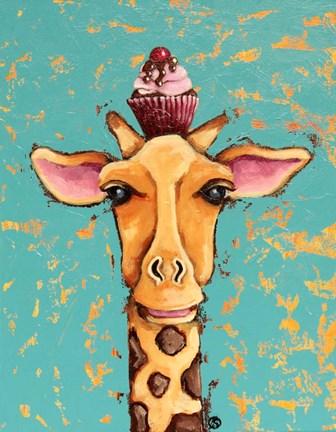 Framed Giraffe With Cherry on Top Print