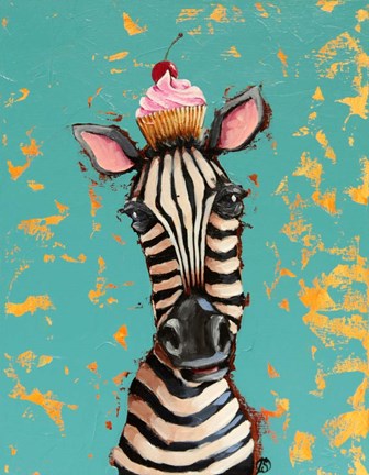 Framed Zebra With Cherry Cupcake Print