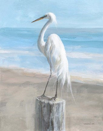 Framed Egret by the Sea Print