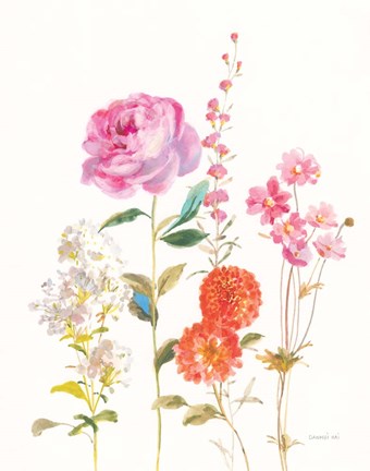 Framed Picket Fence Flowers I Print