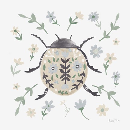 Framed Folk Beetle I Neutral Print