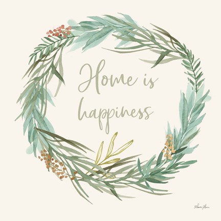 Framed Leaf and Stem Wreath I Print