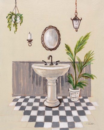 Framed Gray Cottage Bathroom II Print