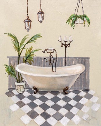 Framed Gray Cottage Bathroom I Print