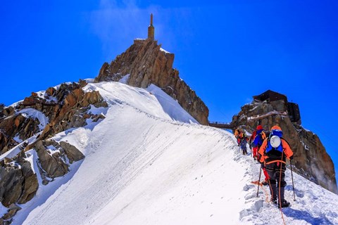 Framed Mountaineers Climbing the Aiguille Du Midi, France Print