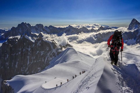 Framed Mountain Climbers Descending from the Aiguille Du Midi Print