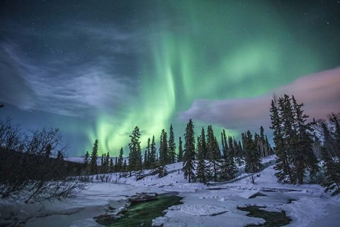 Framed Northern Lights Above Fish Lake Print