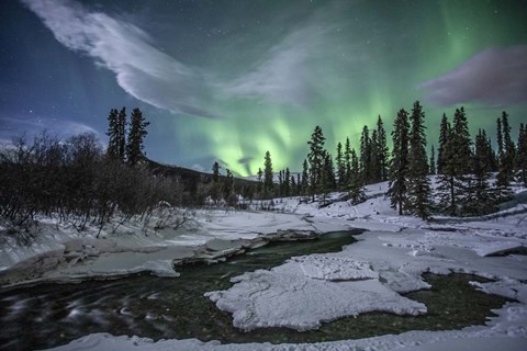 Framed Northern Lights Above Fish Lake, Whitehorse, Yukon, Canada Print