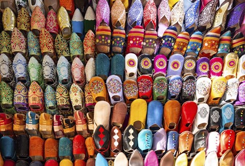 Framed Moroccan Slippers on Display in  Fez, Morocco Print