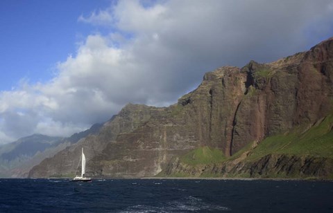 Framed Sailboat Along the Na Pali Coast, Kauai, Hawaii Print