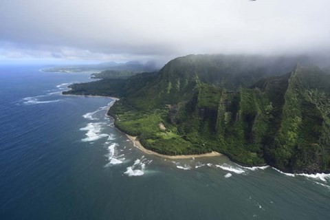 Framed Aerial View Of Kauai Coastline, Hawaii Print