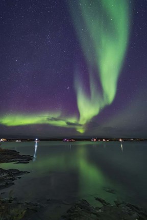 Framed Curtain of Aurora Sweeps Over the Houseboats Moored On Yellowknife Bay Print