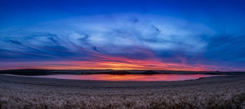 Framed Autumn Sunset Over a Wheat Field in Southern Alberta Print