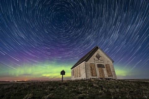 Framed Star Trails Above the 1910 Liberty Schoolhouse in Alberta Print