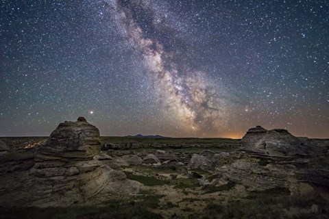 Framed Mars and the Galactic Center of Milky Way Over Writing-On-Stone Provincial Park Print