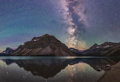 Framed Milky Way Reflections at Bow Lake in Banff National Park, Alberta Print