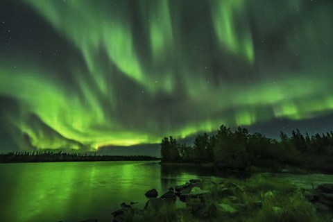 Framed Bright Sky-Filling Aurora at Tibbitt Lake East of Yellowknife Print