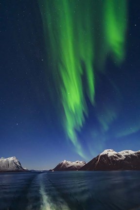 Framed Aurora Over Moonlit Peaks in the Norwegian Sea Print