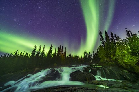 Framed Aurora Over the Ramparts Waterfall On the Cameron River Print