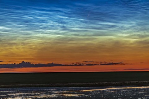 Framed Comet NEOWISE and Noctilucent Clouds Over a Pond Print