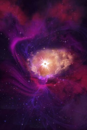 Framed Purple and Red Molecular Clouds Surround a Large Star Nebula Print
