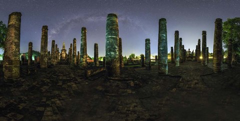 Framed Panorama View of Wat Mahathat With Milky Way Visible in Sky, Thailand Print