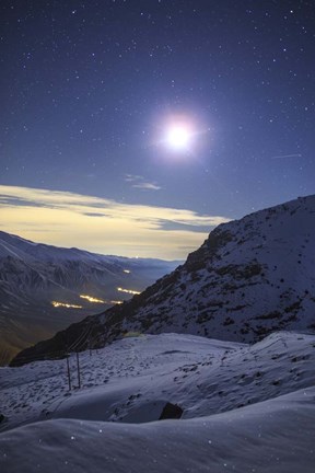 Framed Moon Above the Snow-Covered Alborz Mountain Range in Iran Print