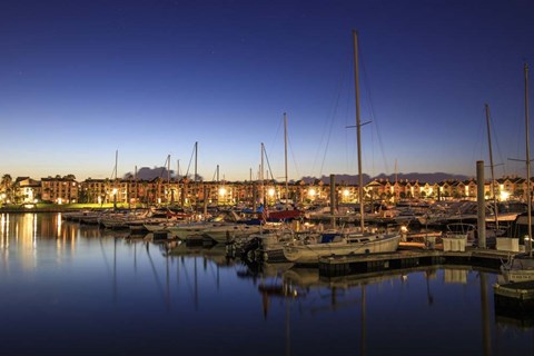 Framed Morning Twilight Paints the Sky Into Blue Above a Lake in Houston, Texas Print