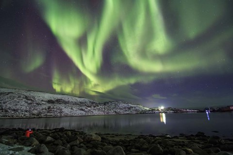 Framed Aurora Borealis Dances Above the Arctic Ocean From Teriberka, Murmansk, Russia Print