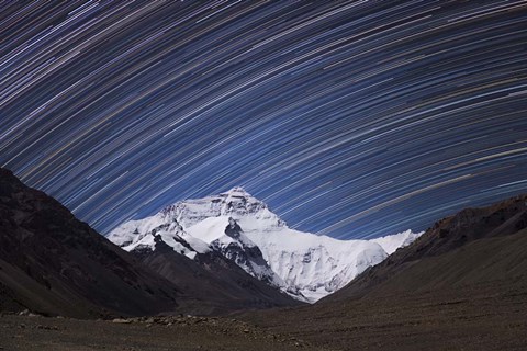 Framed Star Trails Above the Highest Peak and Sheer North Face of the Himalayan Mountains Print