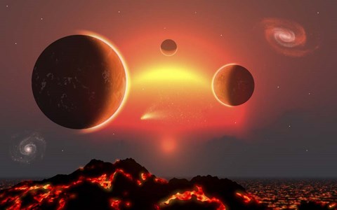 Framed Red Giant Star and Its System of Planets Print