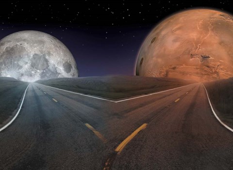 Framed Future of Space Exploration: To the Moon Or Mars? Print
