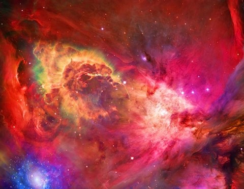 Framed Vivid Nebulae in Pink and Red Colors Print