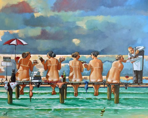 Framed Friends On The Jetty Print