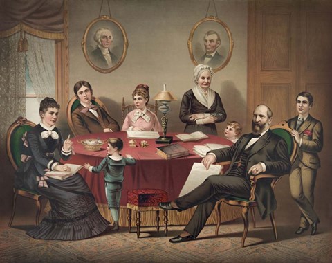 Framed President Garfield and his Family sitting at a Table Print