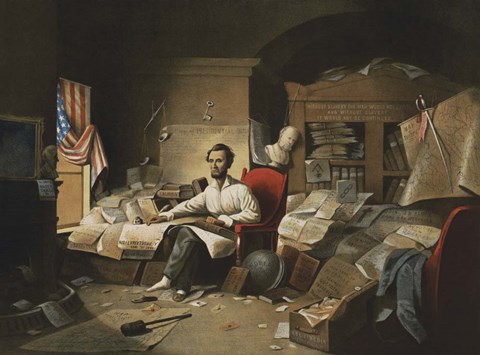 Framed President Lincoln, writing the Proclamation of Freedom, January 1, 1863 Print