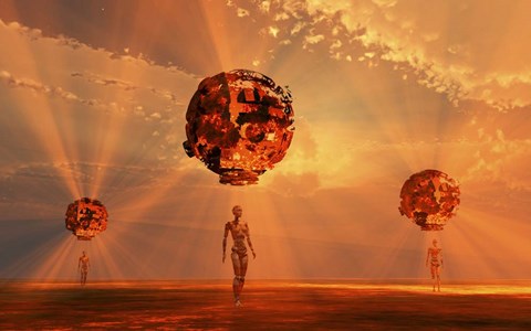 Framed Alien Androids Using Probes to Explore An Alien Exoplanet Print