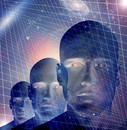 Framed Male Figures With Space and Grid Print