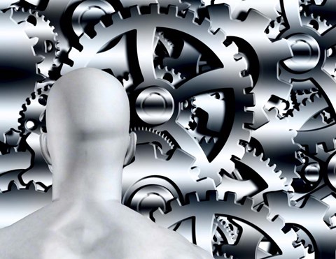 Framed Man Before Gears Print