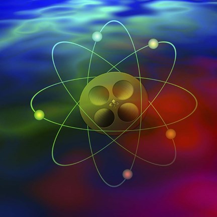 Framed Atom and Film On Colorful Background Print