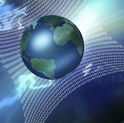 Framed Internet Represented By Web of Binary Print