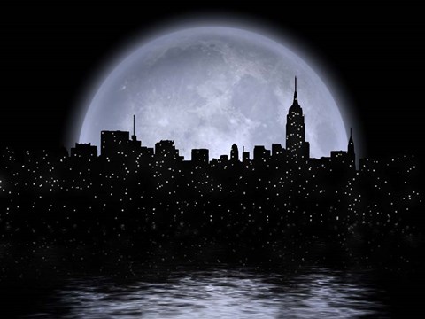 Framed NYC Cityscape Reflects in the Moon Print
