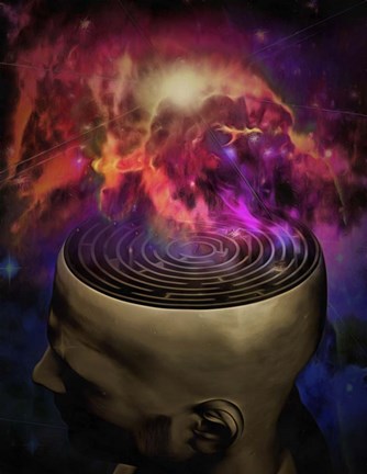 Framed Man Mind Maze and Galactic Nebula Print