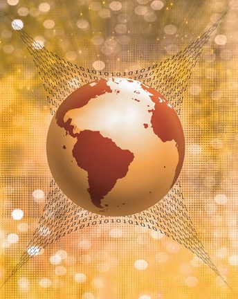 Framed Globe With Binary Code Print