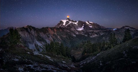 Framed Blood Moon over Mt Shuksan Print