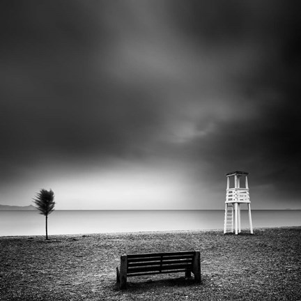 Framed Bench on the Beach Print