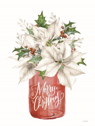 Framed Merry Christmas Poinsettias Print