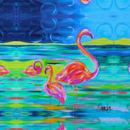 Framed Duo Flamingos Print