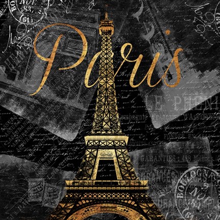 Framed Script Paris Gold Print