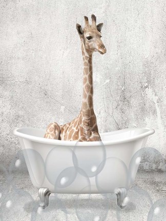 Framed Baby Giraffe Bath Print